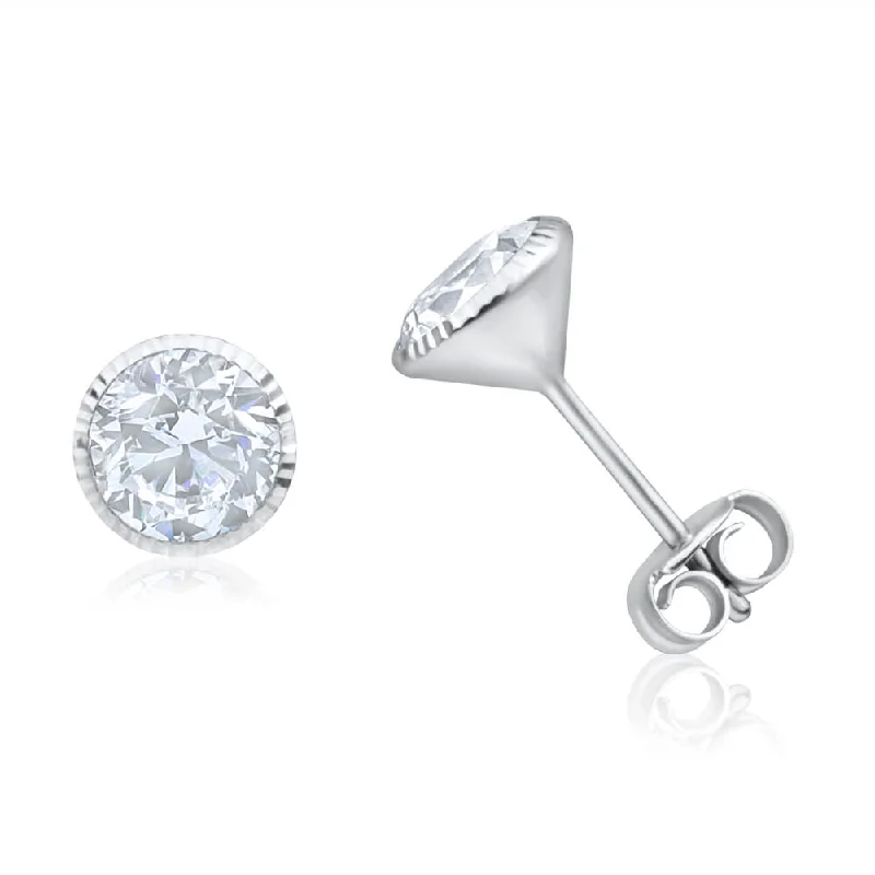 handmade raw stone engagement ring 9ct White Gold 6mm Cubic Zirconia Stud Earrings