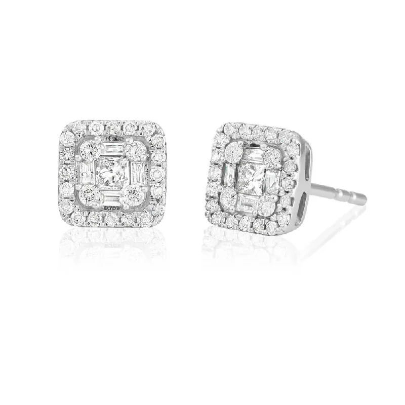 handmade silk thread earrings 9ct White Gold  Exquisite Diamond Stud Earrings
