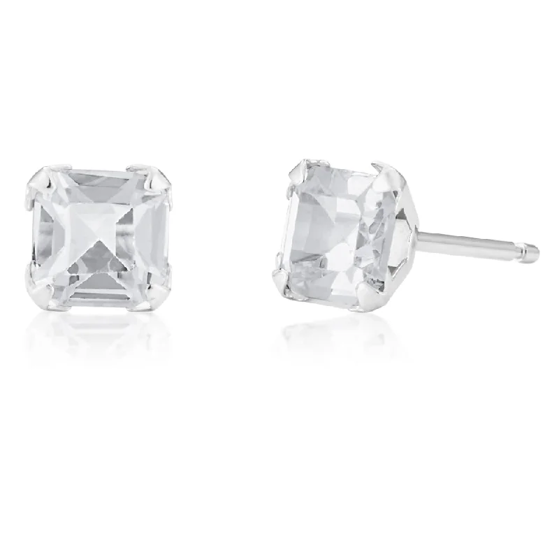 classic pearl strand necklace 9ct White Gold Square Cubic Zirconia Studs