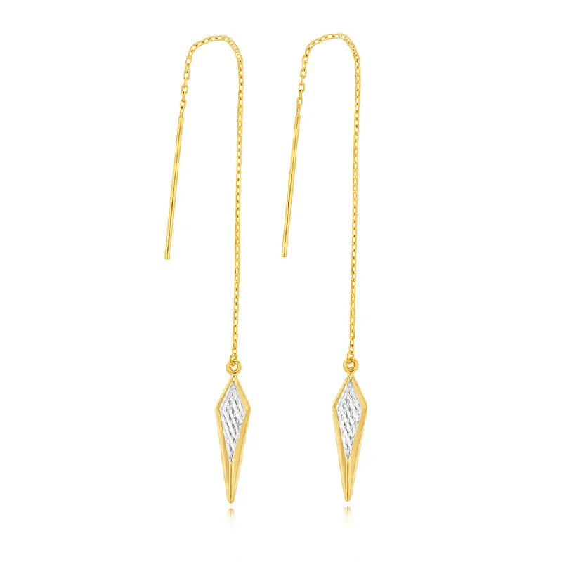 star-shaped cartilage stud earrings 9ct Yellow And White Gold Two Tone Fancy Diamond Drop Threader Earrings