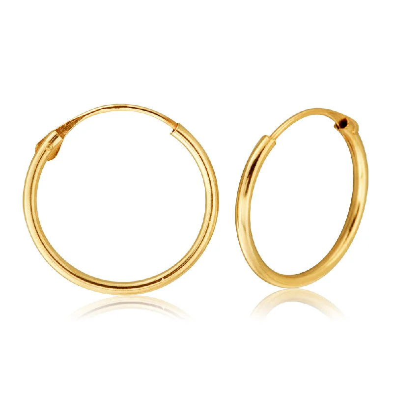 unique wooden bead necklace 9ct Yellow Gold 1.2x14mm Hinged Hoop Earrings