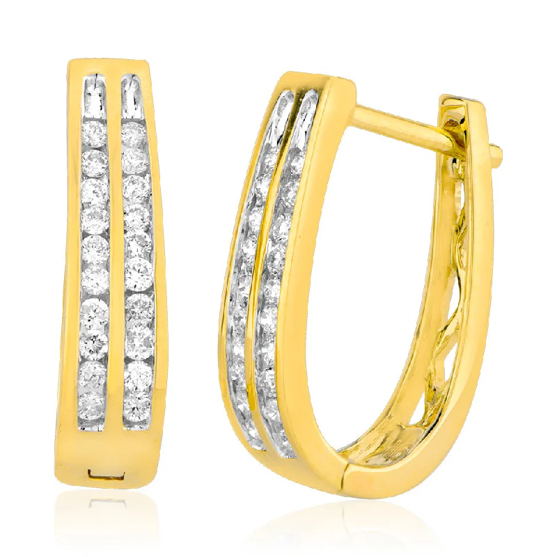 antique filigree wedding band 9ct Yellow Gold 1/4 Carat Diamond Double Row Hoop Earrings