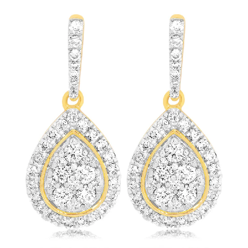 handmade wire-wrapped gemstone ring 9ct Yellow Gold 1 Carat Diamond Pear Shape Drop Earrings