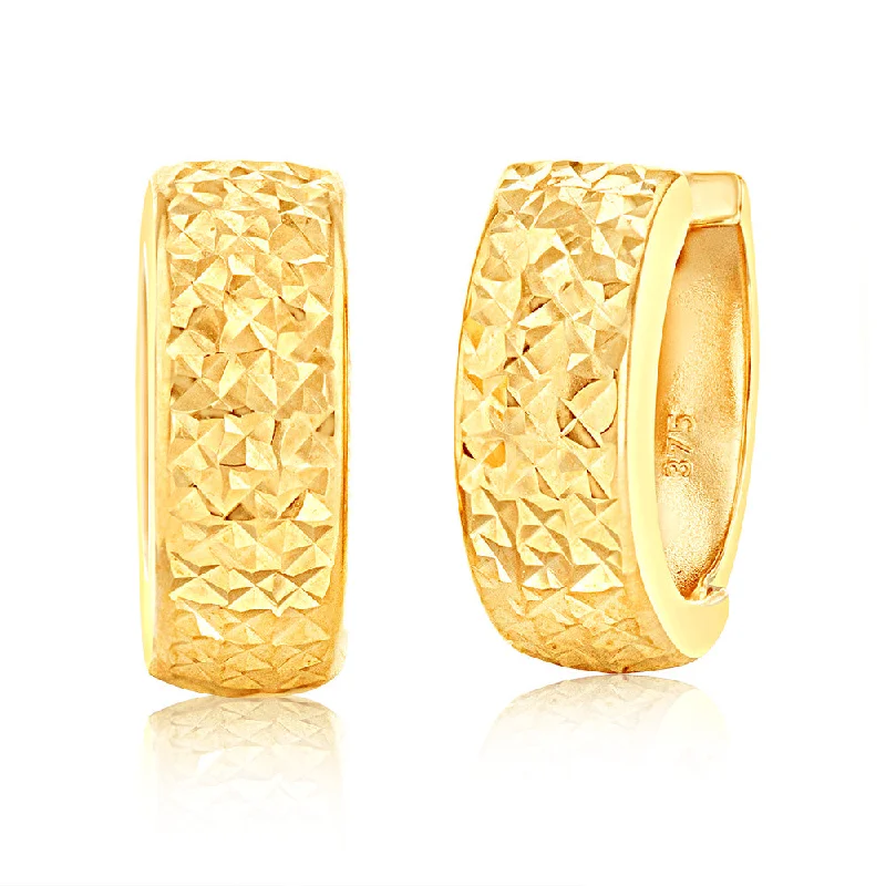 diamond wedding band for women 9ct Yellow Gold 10mm Huggie Earrings