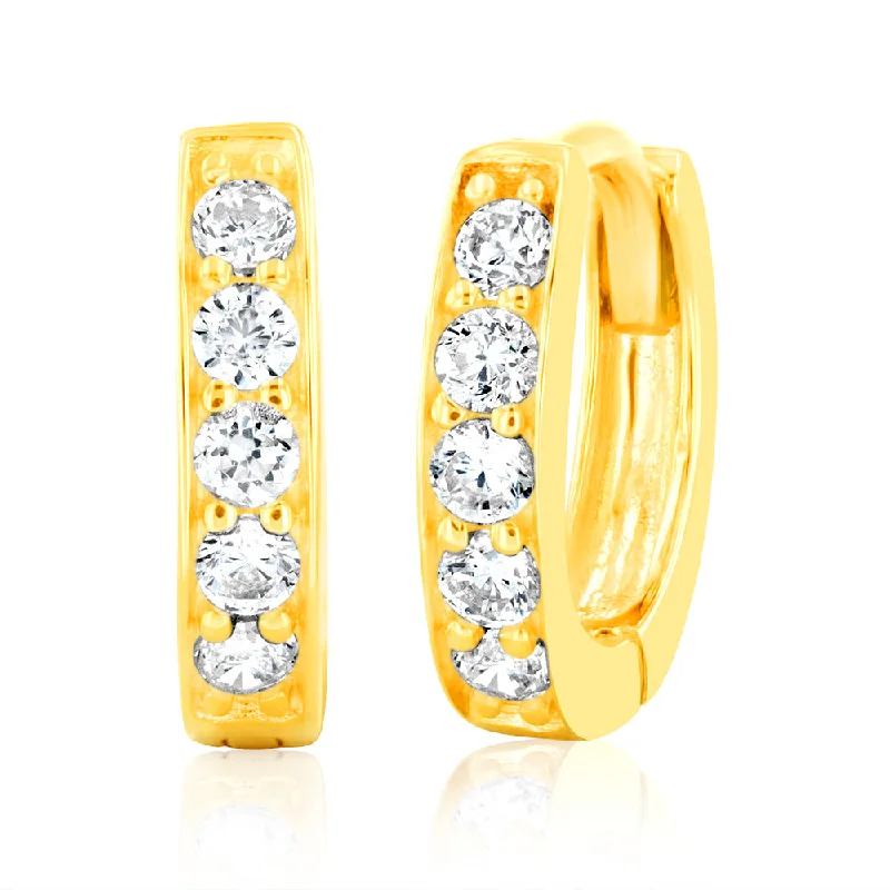 vintage art deco engagement ring 9ct Yellow Gold 10mm Zirconia Huggie Earrings