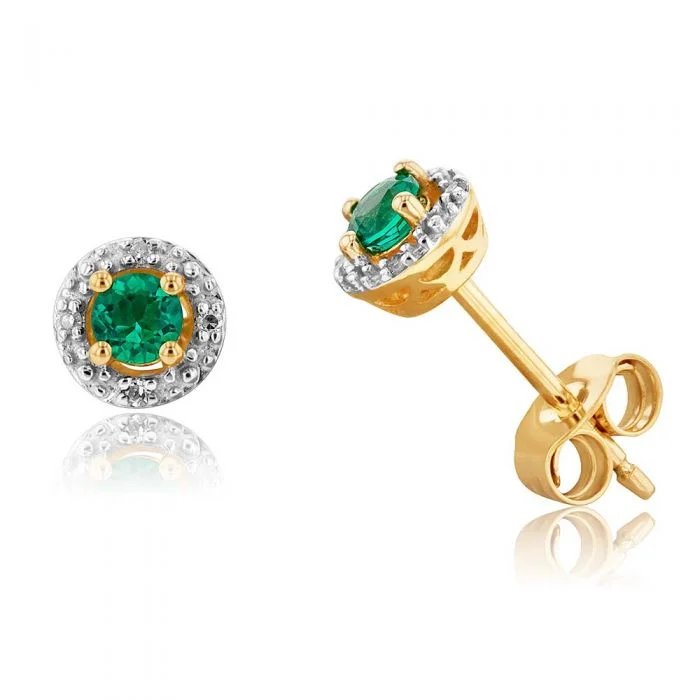 personalized coordinates ring custom 9ct Yellow Gold 3mm Created Emerald and Diamond Halo Studs Earrings