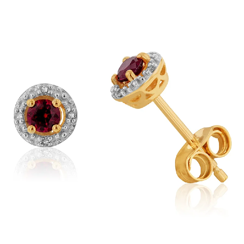 personalized couples ring engraved 9ct Yellow Gold 3mm Created Ruby and Diamond Halo Stud Earrings personalized couples ring engraved 9ct Yellow Gold 3mm Created Ruby and Diamond Halo Stud Earrings