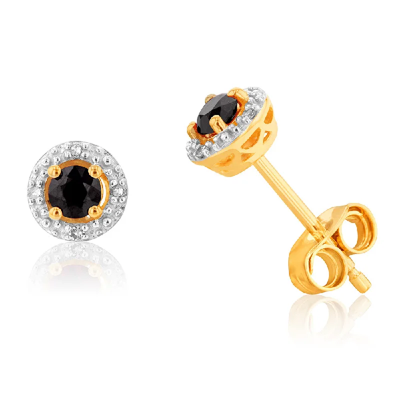 celestial meteor shower earrings 9ct Yellow Gold 3mm Natural Sapphire and Diamond Halo Stud Earrings celestial meteor shower earrings 9ct Yellow Gold 3mm Natural Sapphire and Diamond Halo Stud Earrings