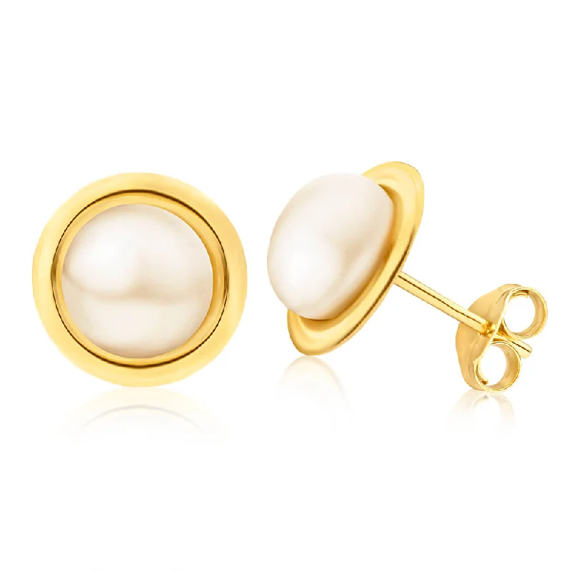 sterling silver arrow ring 9ct Yellow Gold 7mm Freshwater Pearl Studs