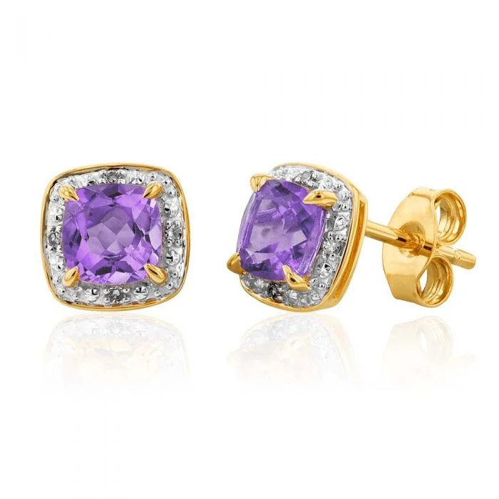 delicate angel wings necklace 9ct Yellow Gold Amethyst and Diamond Stud Earrings