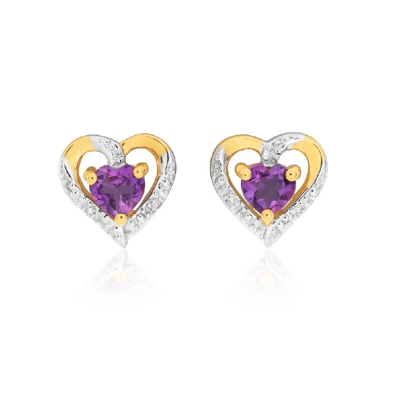 men’s black onyx bracelet 9ct Yellow Gold Amethyst & Diamond Heart Studs