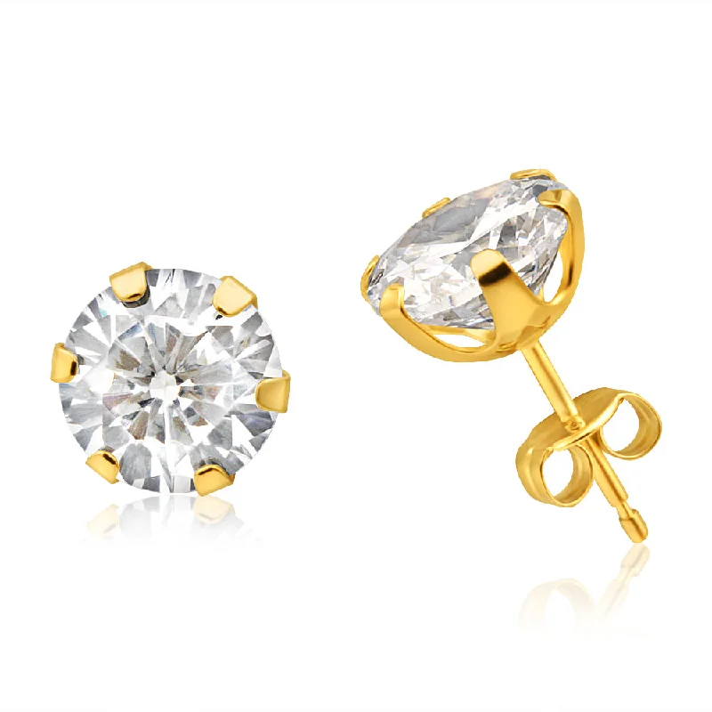 silver hoop earrings small 9ct Yellow Gold Cubic Zirconia 8mm 6 Claw Stud Earrings
