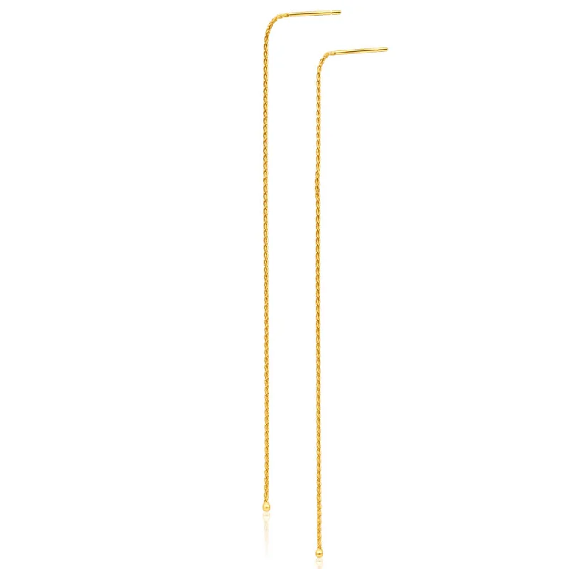 simple gold bar stud earrings 9ct Yellow Gold Fancy Threader Drop Earrings