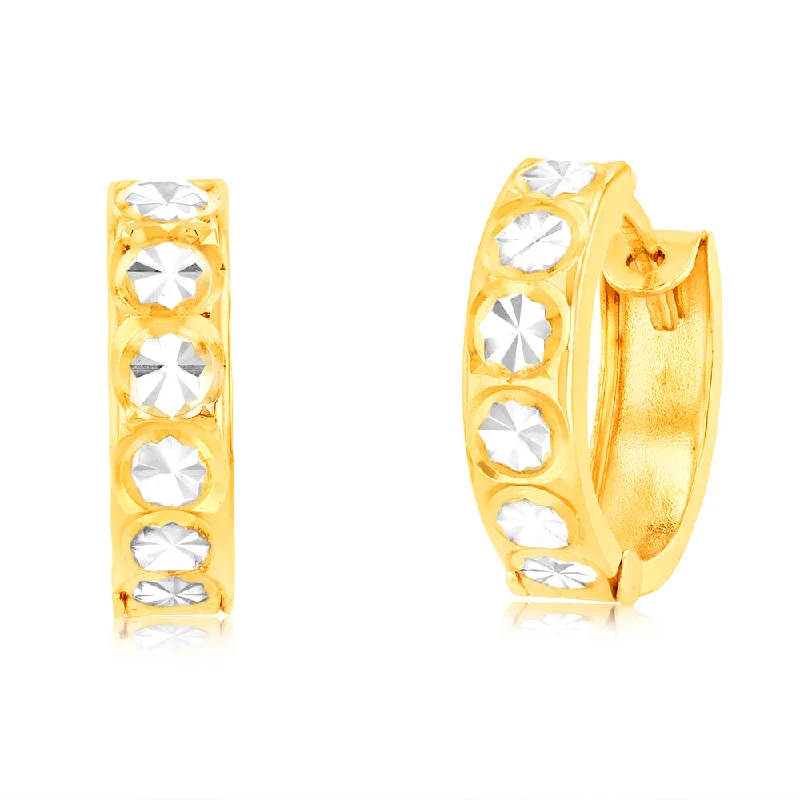 bold chunky cocktail ring 9ct Yellow Gold Huggie Hoop Earrings with diamond cut feature with Rhodium bold chunky cocktail ring 9ct Yellow Gold Huggie Hoop Earrings with diamond cut feature with Rhodium
