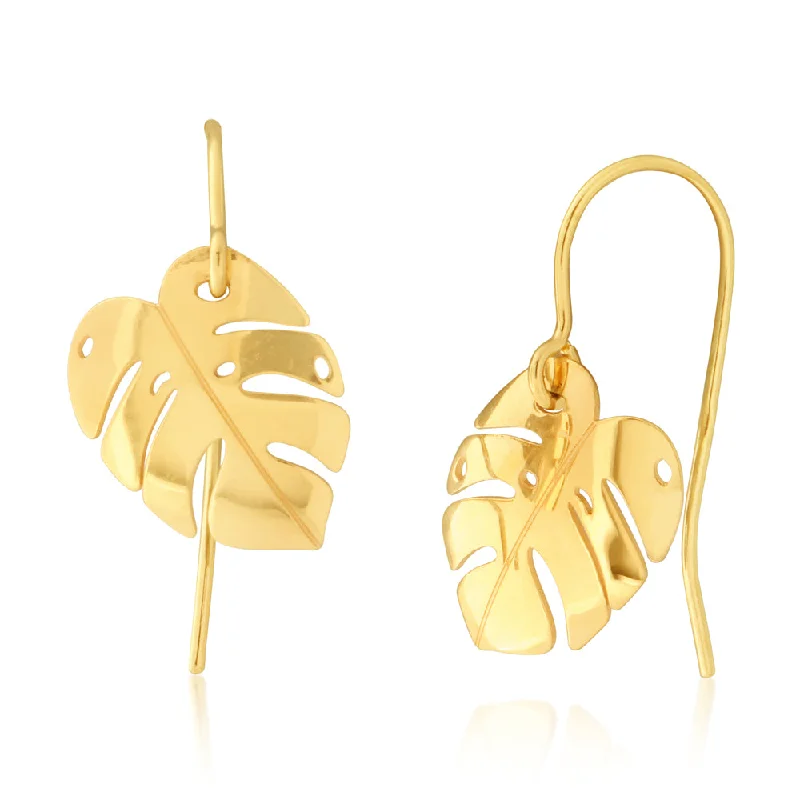 celestial moon and star necklace 9ct Yellow Gold Leaf Drop Earrings