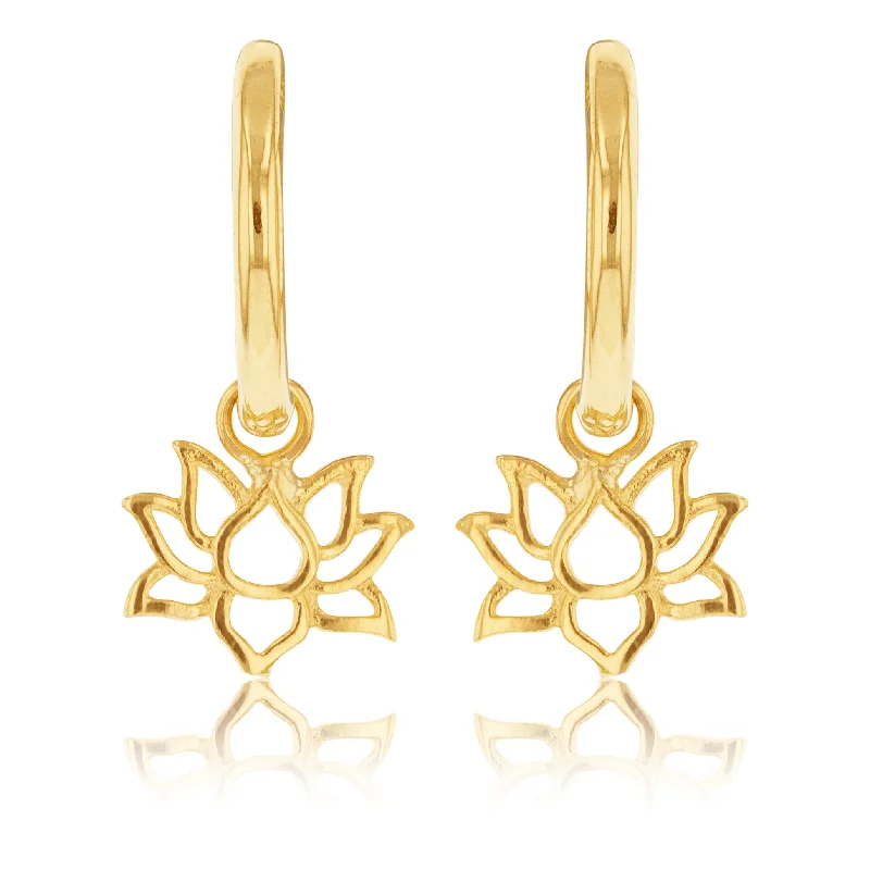 men’s leather and silver bracelet 9ct Yellow Gold Lotus On Sleeper Earrings