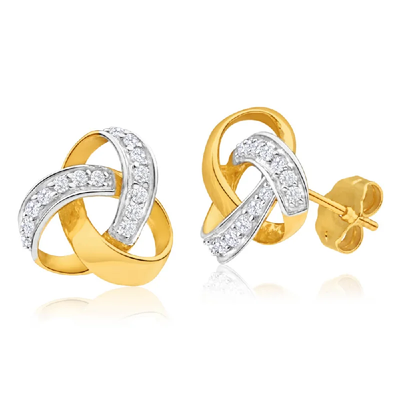 diamond halo pendant necklace 9ct Yellow Gold Love Knot Diamond Stud Earrings