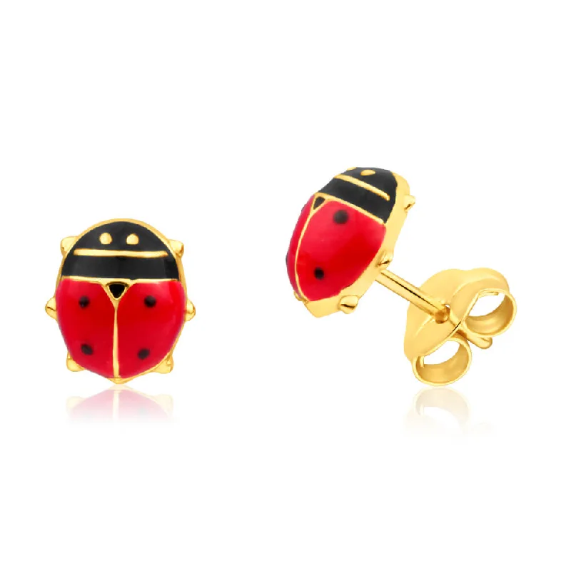 handmade wooden bead necklace 9ct Yellow Gold Lucky Ladybird Stud Earrings
