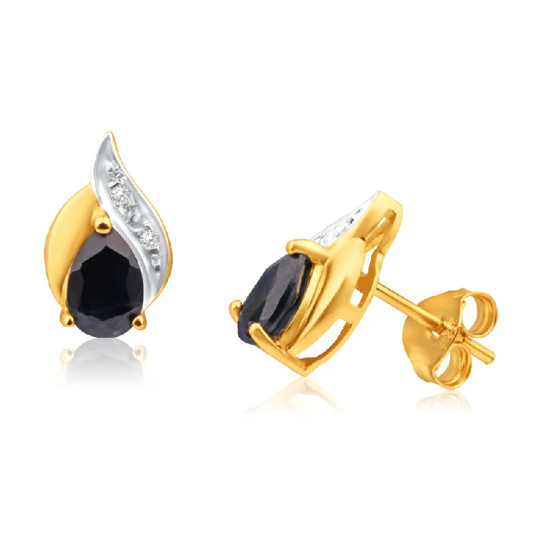 vintage-inspired moonstone necklace 9ct Yellow Gold Natural Sapphire and Diamond Flame Stud Earrings