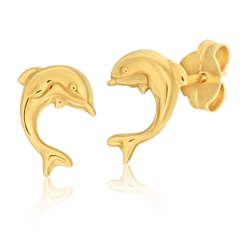 classic wedding set with diamonds 9ct Yellow Gold Plain Dolphin Stud Earrings