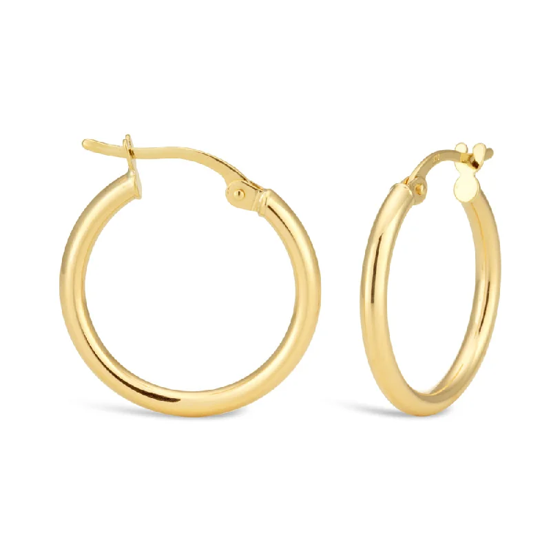 diamond halo stud earrings 9ct Yellow Gold Plain Hoop 15mm European made
