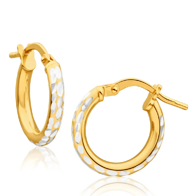 hammered gold disc necklace 9ct Yellow Gold Silver Filled 10mm Hoop Earrings With Diamond Cut Feature