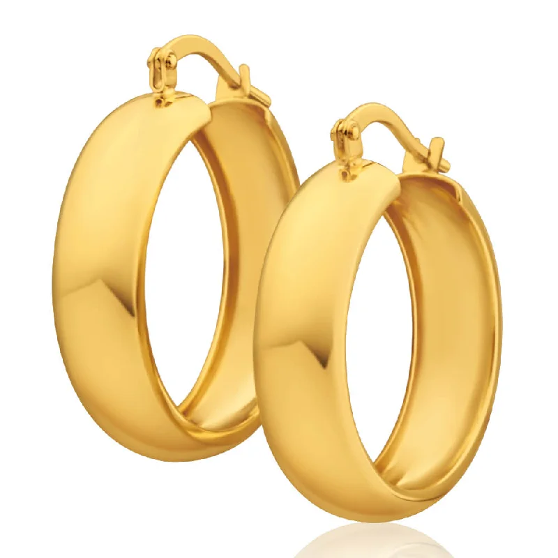 rose gold bezel ring 9ct Yellow Gold Silver Filled Plain 6x20mm Hoop Earrings