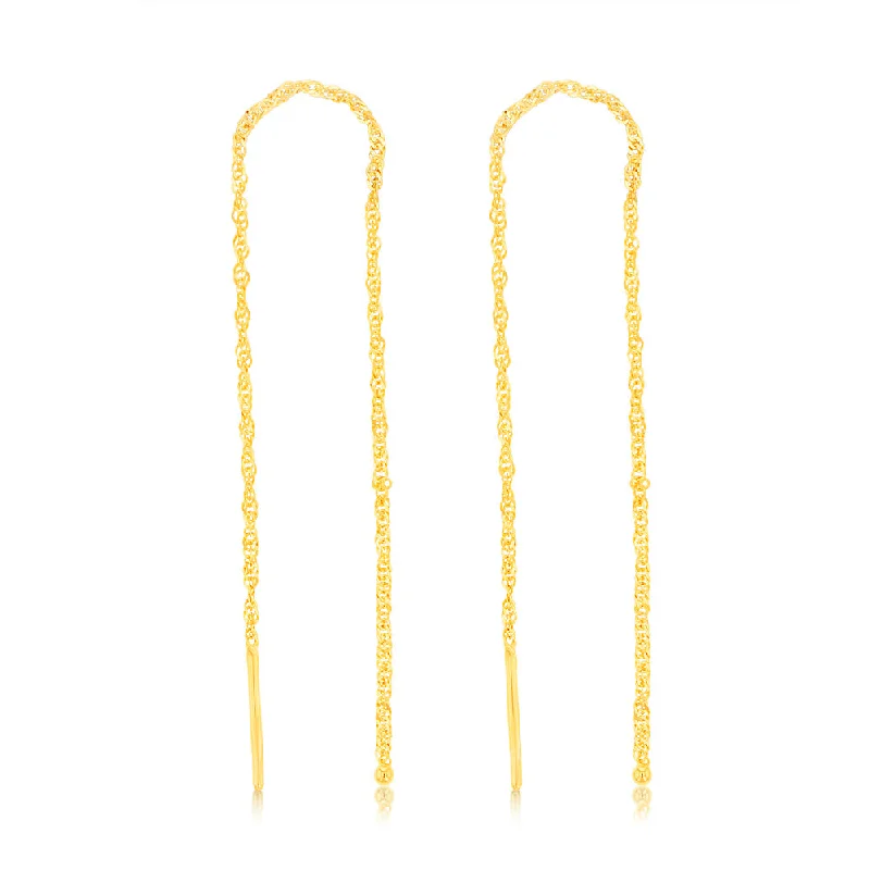 delicate floral wedding band 9ct Yellow Gold Singapore Chain Threader Drop Earrings