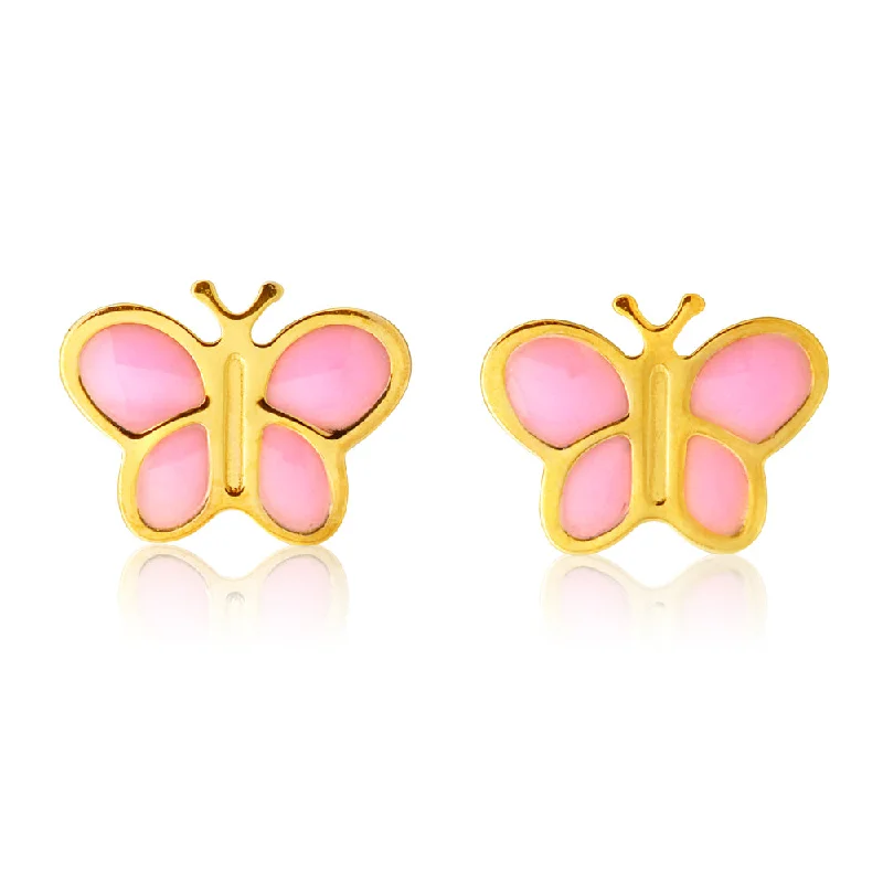 cubic zirconia eternity necklace 9ct Yellow Gold Stud Earrings with Pink Enamel Butterfly cubic zirconia eternity necklace 9ct Yellow Gold Stud Earrings with Pink Enamel Butterfly