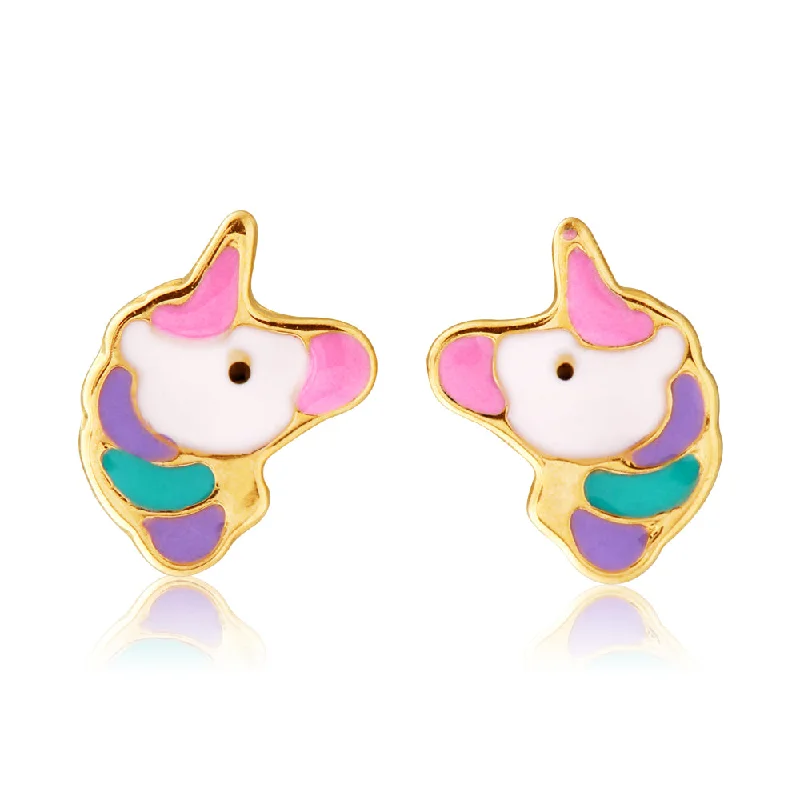rose gold initial pendant necklace 9ct Yellow Gold Unicorn Stud Earrings