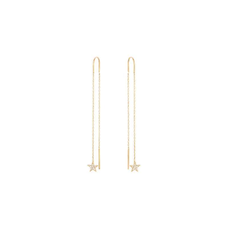 dainty gemstone choker necklace Dangling Star 18K Gold Earring w. Diamond