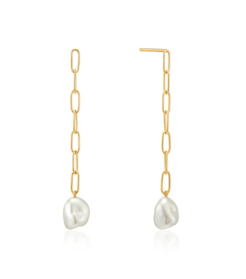 personalized couples necklace gold Ania Haie Gold Pearl Chunky Drop Earrings in 925 Sterling Silver/14K Yellow Gold Plated