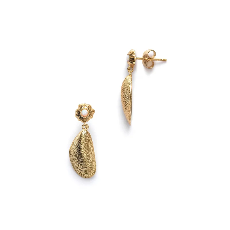 minimalist gold bracelet thin Petit Moules Gold Plated Earrings w. Opal