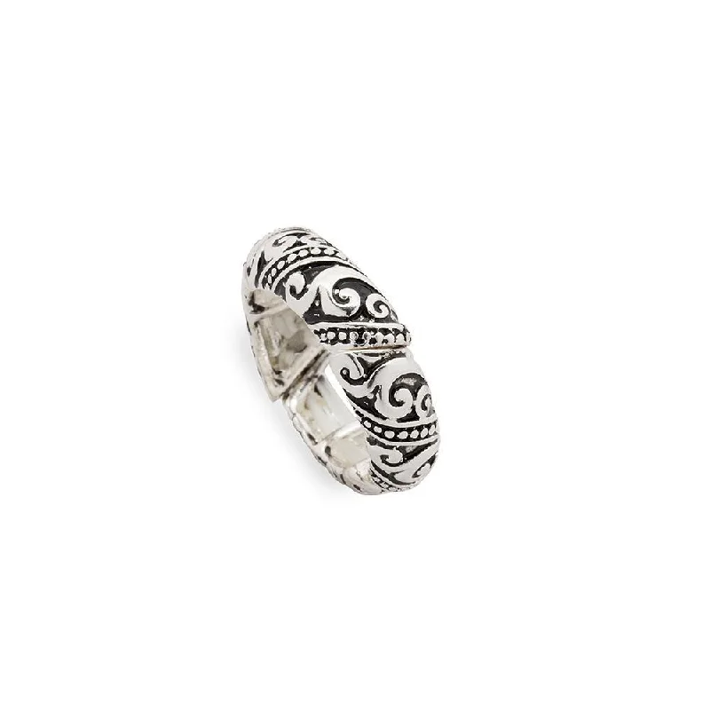 handcrafted beaded hoop earrings Antique Silver Stretch Ring Curl