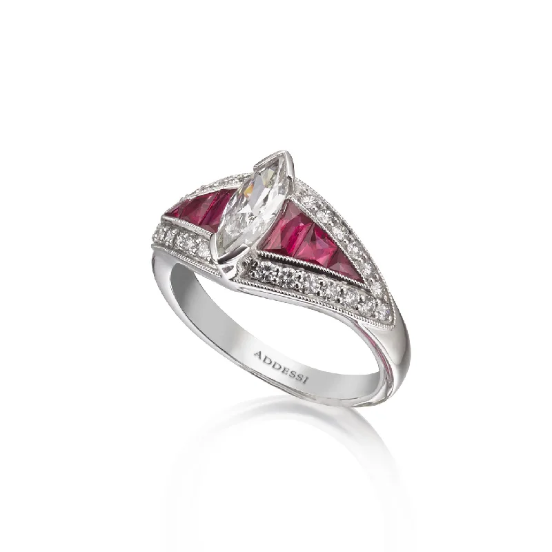 personalized couple’s bracelet engraved Art Deco Style Ruby & Diamond Ring