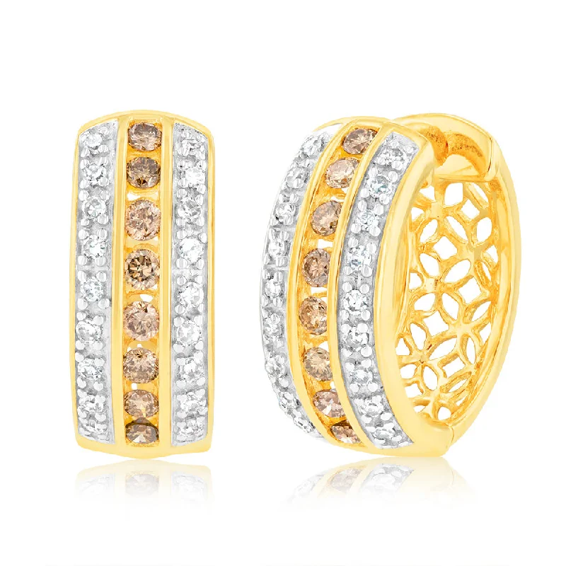 adjustable minimalist wave bracelet Australian Diamond 9ct Yellow Gold Diamond Hoop Earrings