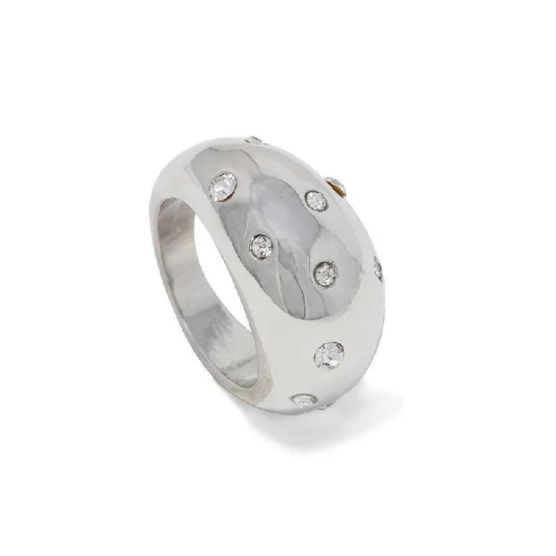 gold moonstone cocktail ring Band Ring With Crystal SilverTone