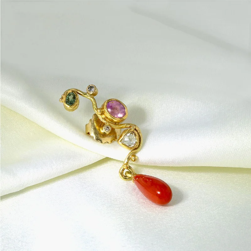 classic wedding set with diamonds Seafire 18K & 22K Gold Earring w. Diamond, Sapphires & Coral