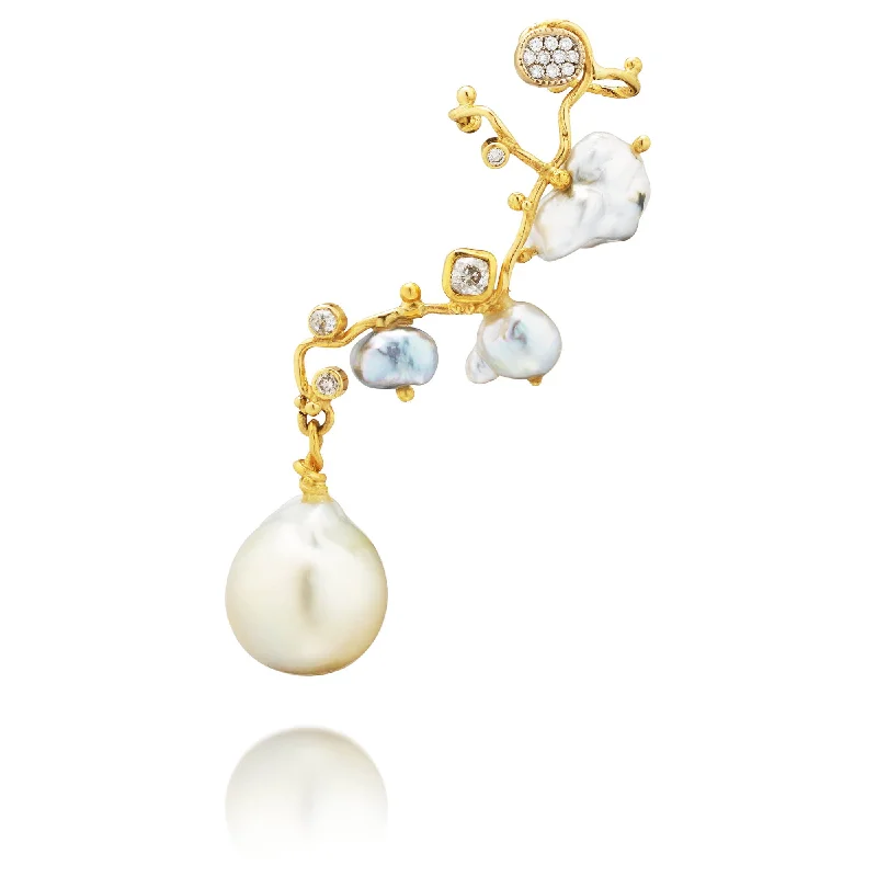 freshwater pearl drop earrings Filuka 18K Gold Earring w. Diamonds & Pearls