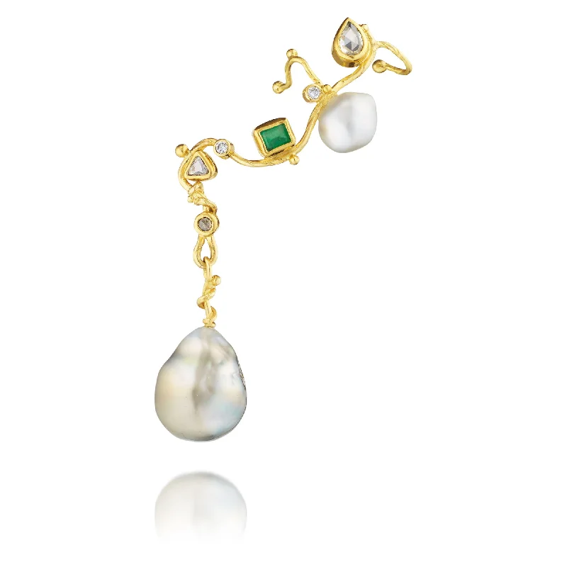 celestial star cluster earrings Filuka 18K Gold Earring w. Diamond, Pearl, Sapphire & Emerald