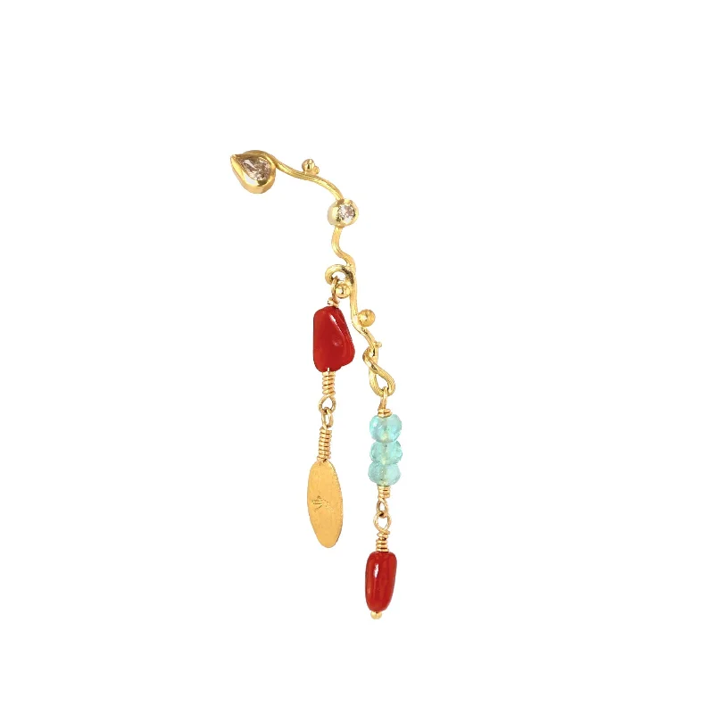 personalized couple’s keychain pendant Seafire 18K & 22K Gold Earring w. Diamonds, Corals & Emerald