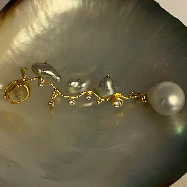 personalized gemstone pendant necklace Filuka 18 & 22K Gold Earring w. Diamonds & Pearls