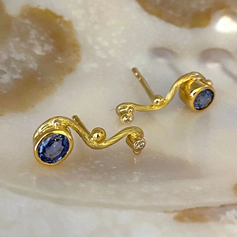 gold wedding band for men Seafire 18K & 22K Gold Earring w. Sapphire & Diamond