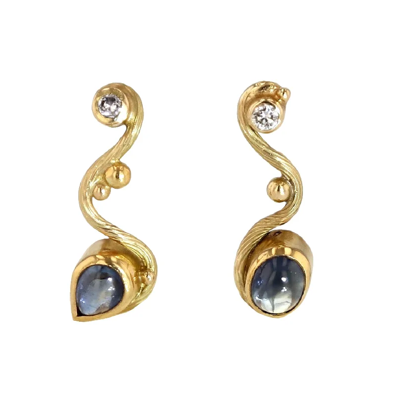 colorful gemstone engagement ring Seafire 18K & 22K Gold Earrings w. Sapphire & Diamonds