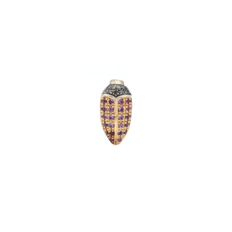 vintage flower brooch pin Mini Scarab 18K Gold & Silver Stud w. Diamonds, Sapphire & Amethyst