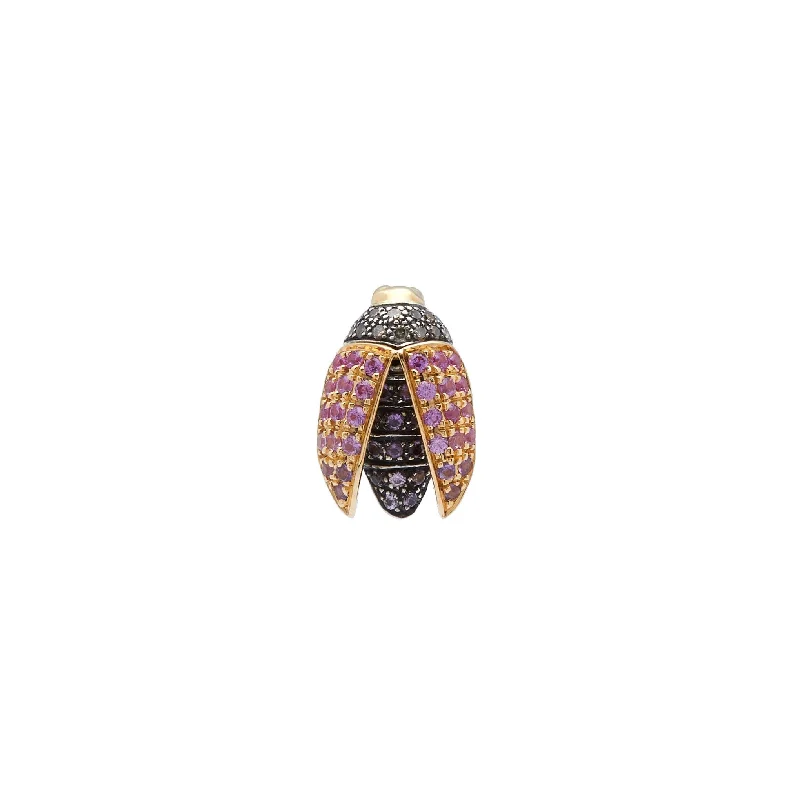 antique silver charm bracelet Mini Scarab Fly 18K Gold & Silver Stud w. Sapphire & Amethyst