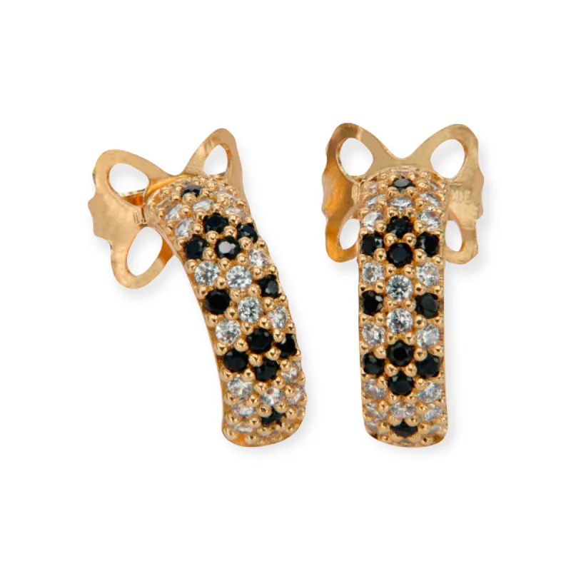 minimalist cubic zirconia earrings Adriana 18K Gold Plated Sterling Silver Hoops, Night