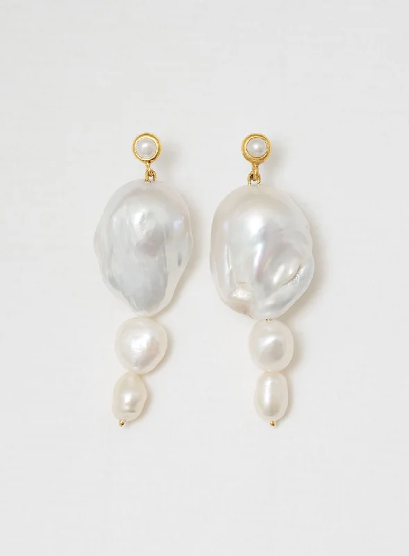 unique diamond tennis bracelet Thick pearl Gold Plated Earring w. Pearls