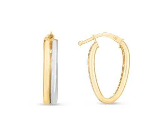 silver rope chain men Bremer Jewelry Medium Hoop Earrings in 14K White/Yellow Gold