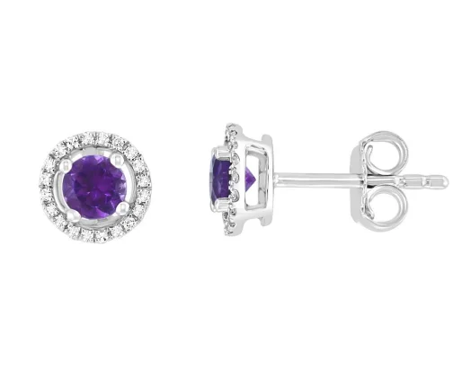 dainty feather charm necklace Bremer Jewelry Round Amethyst and Diamond Solitaire/Stud Earrings in 14K White Gold (0.55ctw)
